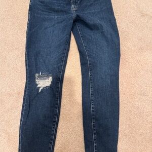 Women's Blue Distressed Jeans Good American Good Waist Crop